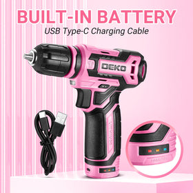 DEKOPRO pink drill handling wood and plastic tasks confidently.