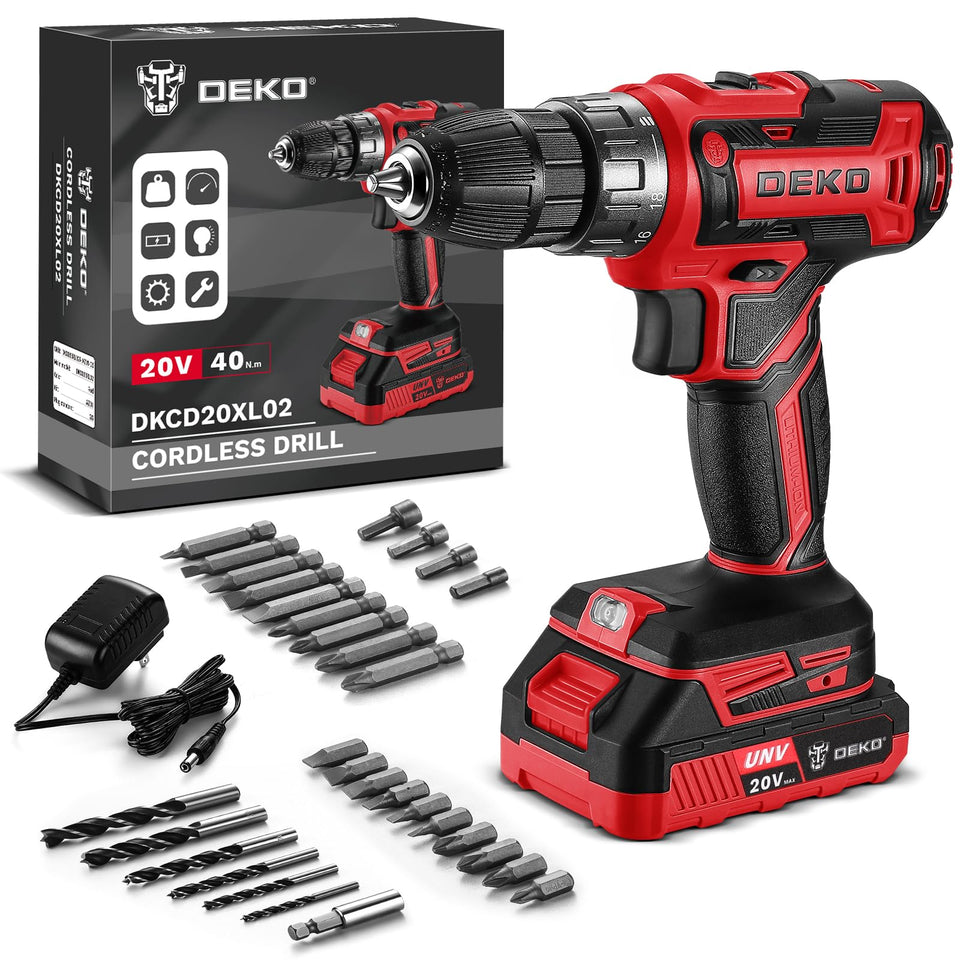 DEKOPRO cordless drill red side view, ideal for light DIY projects.