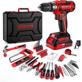 DEKOPRO red drill tool kit box, ideal for quick home projects.