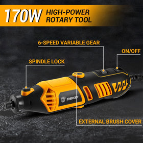 DEKOPRO 127-piece accessory set covers drilling, grinding, sanding, and engraving needs.