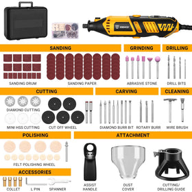 DEKOPRO power tool with speed control supports versatile cutting and polishing tasks.