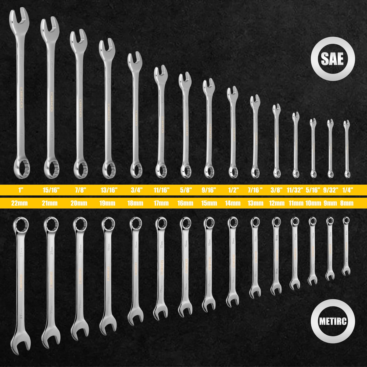 DEKOPRO SAE and metric size range wrenches for versatile projects