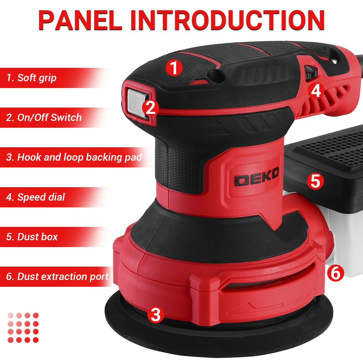 DEKOPRO sander motor at 14,000 RPM delivers fast, consistent material removal.