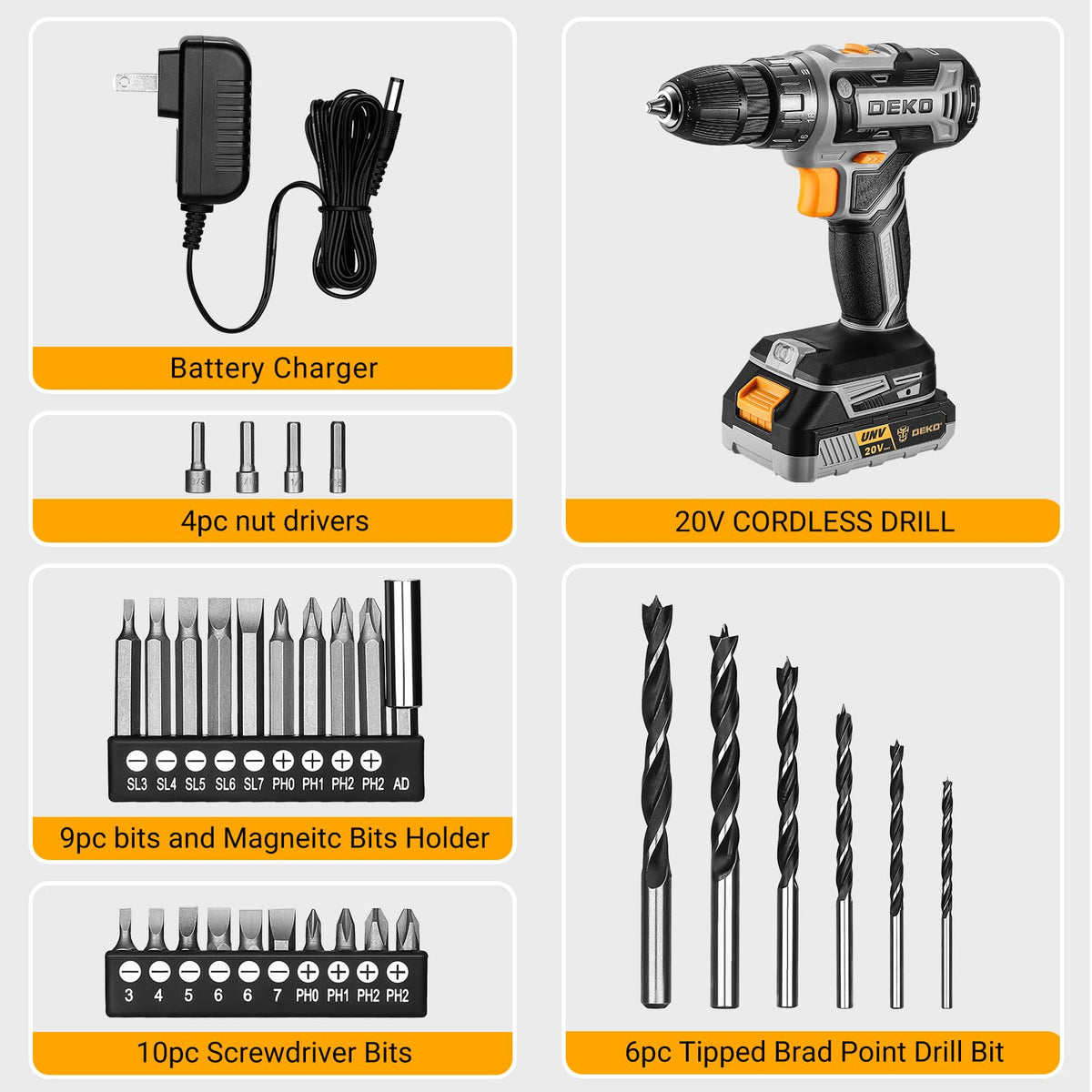 DEKOPRO screwdriver bits included expand project versatility.