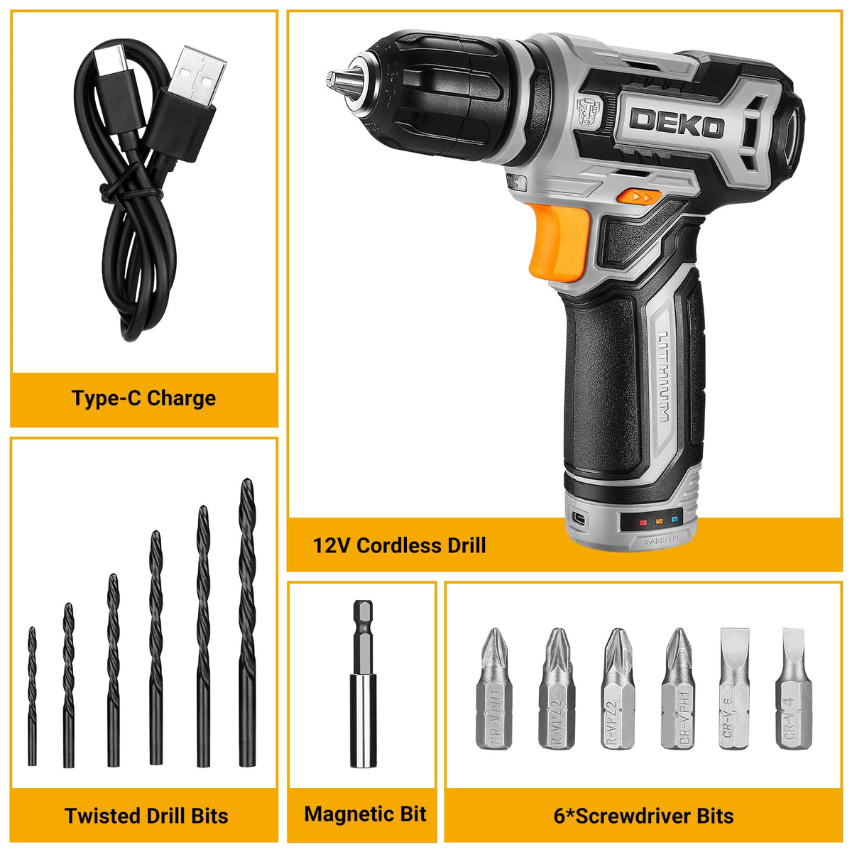 DEKOPRO 12V drill charges via USB-C for convenient on-the-go power