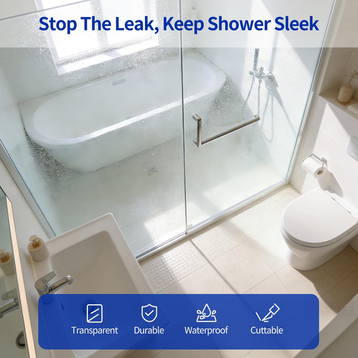 Delamu 3/8 inch Frameless door fit shown on a glass shower door