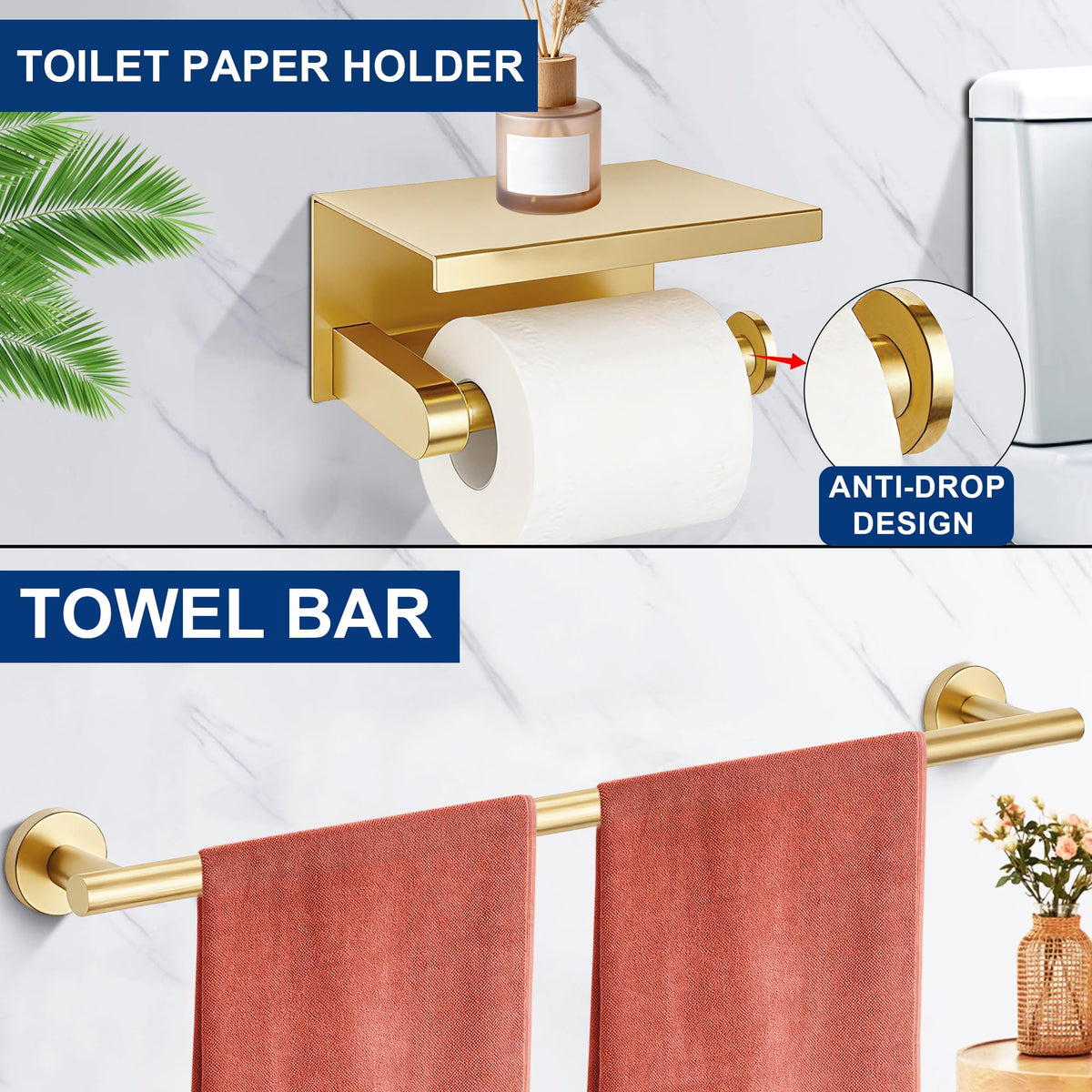 Delarkusi brushed gold wall-mounted towel hook saves space and adds style