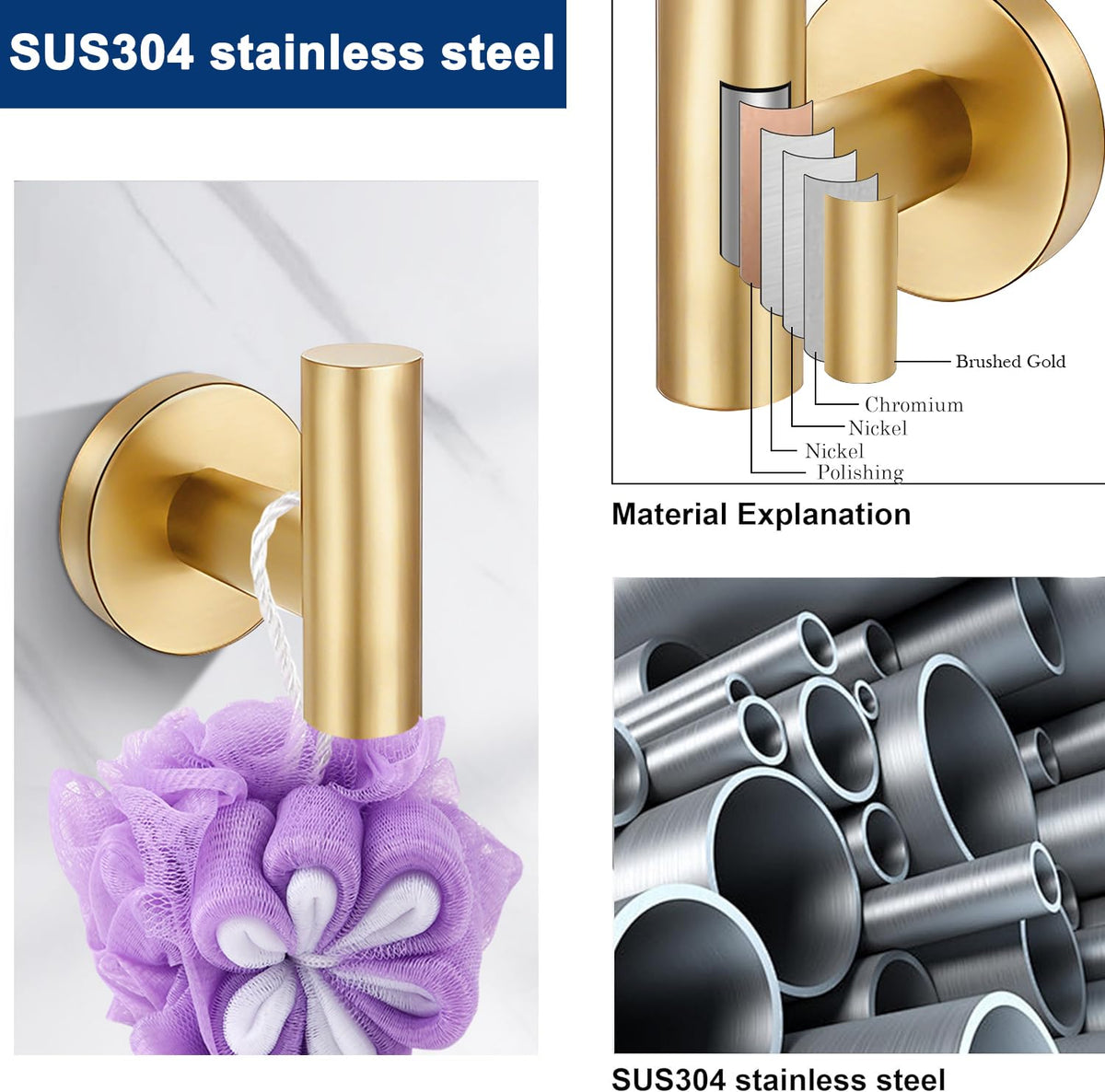 Delarkusi brushed gold hand towel ring adds quick-dry convenience