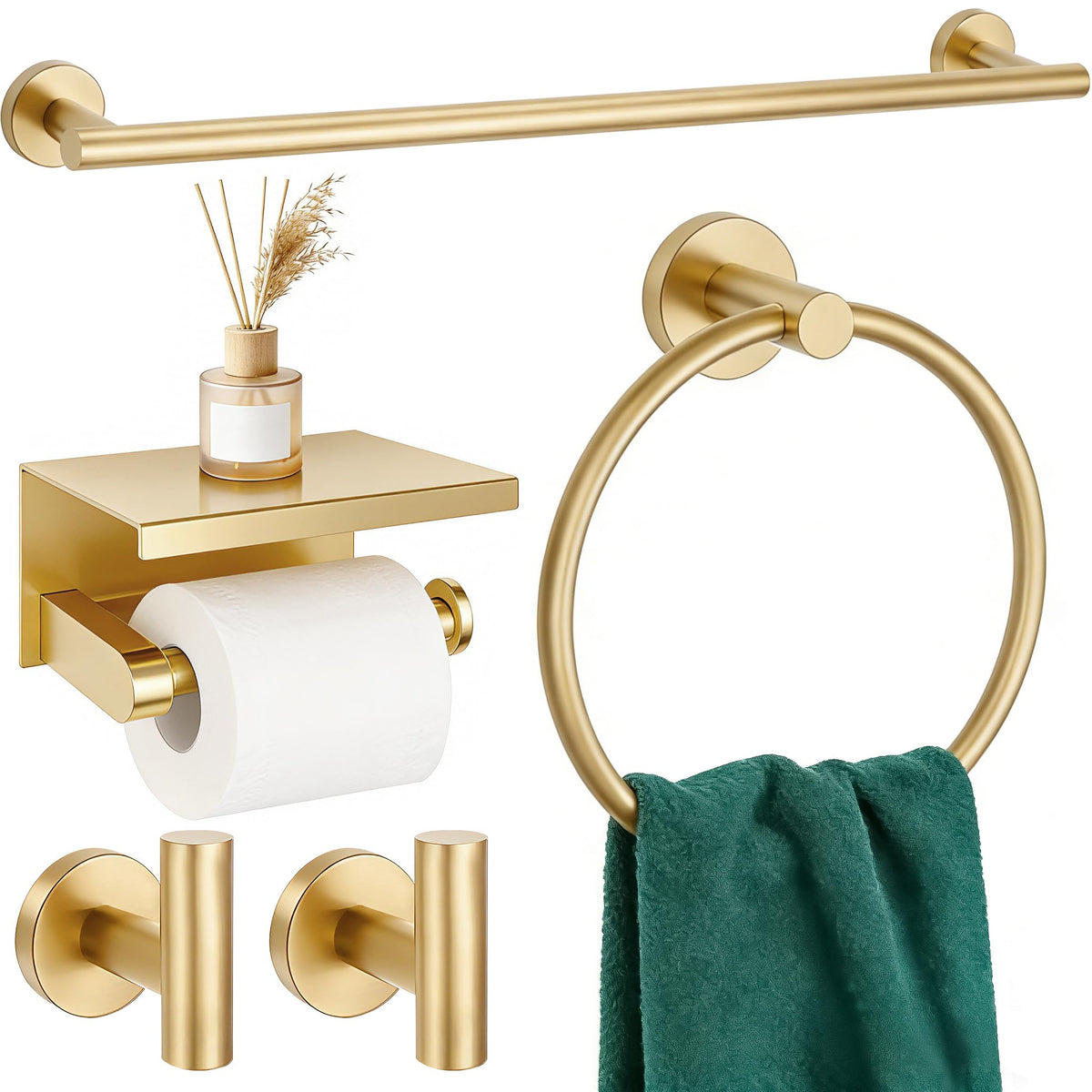 Delarkusi brushed gold towel rack 24-inch keeps towels neatly organized