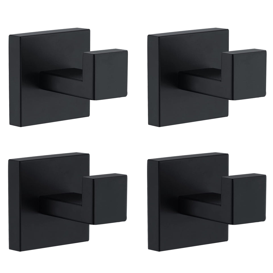 Delarkusi matte black towel hook square wall mount for towels in a modern bathroom.