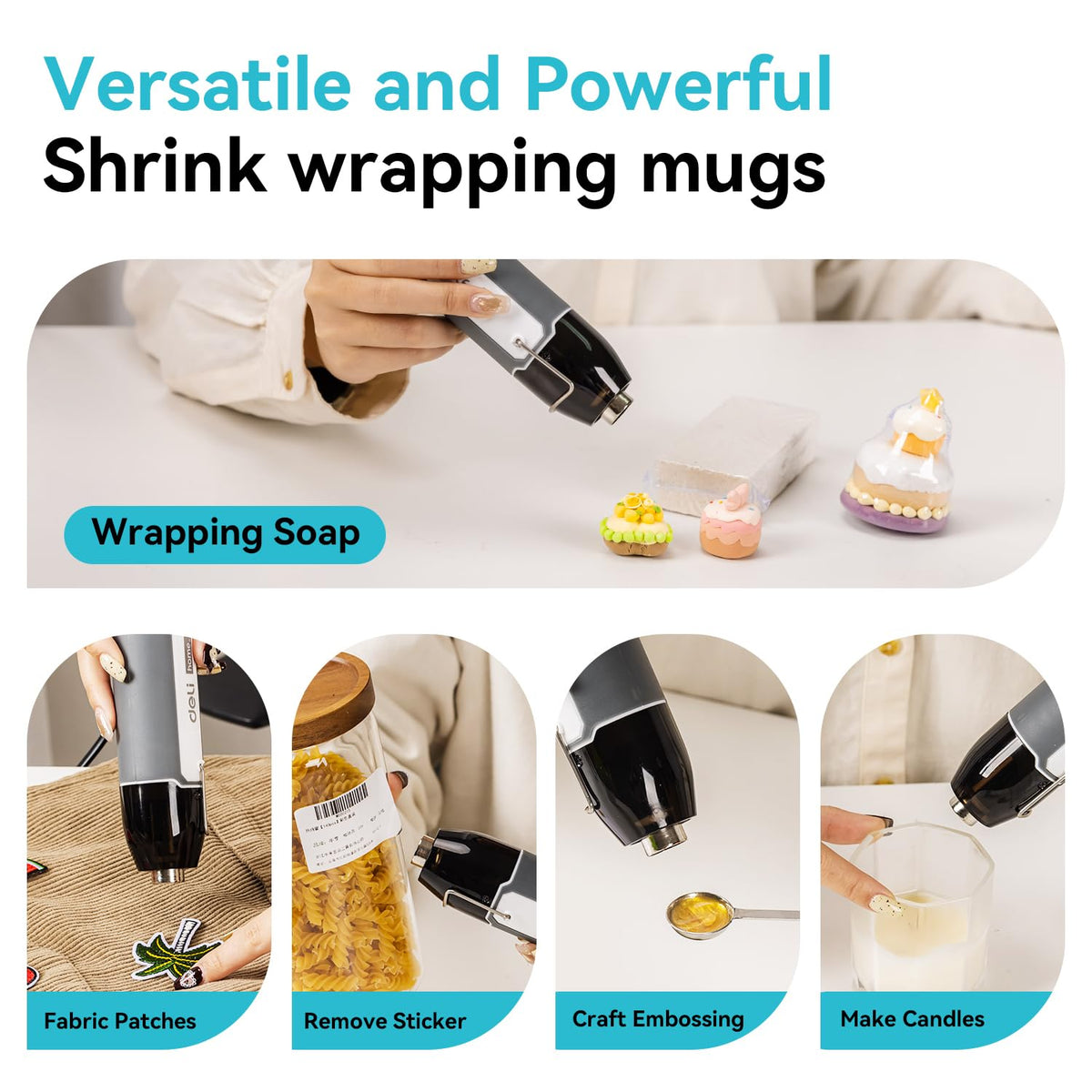 DELI mini heat gun crafting ideas such as embossing or shrink wrap