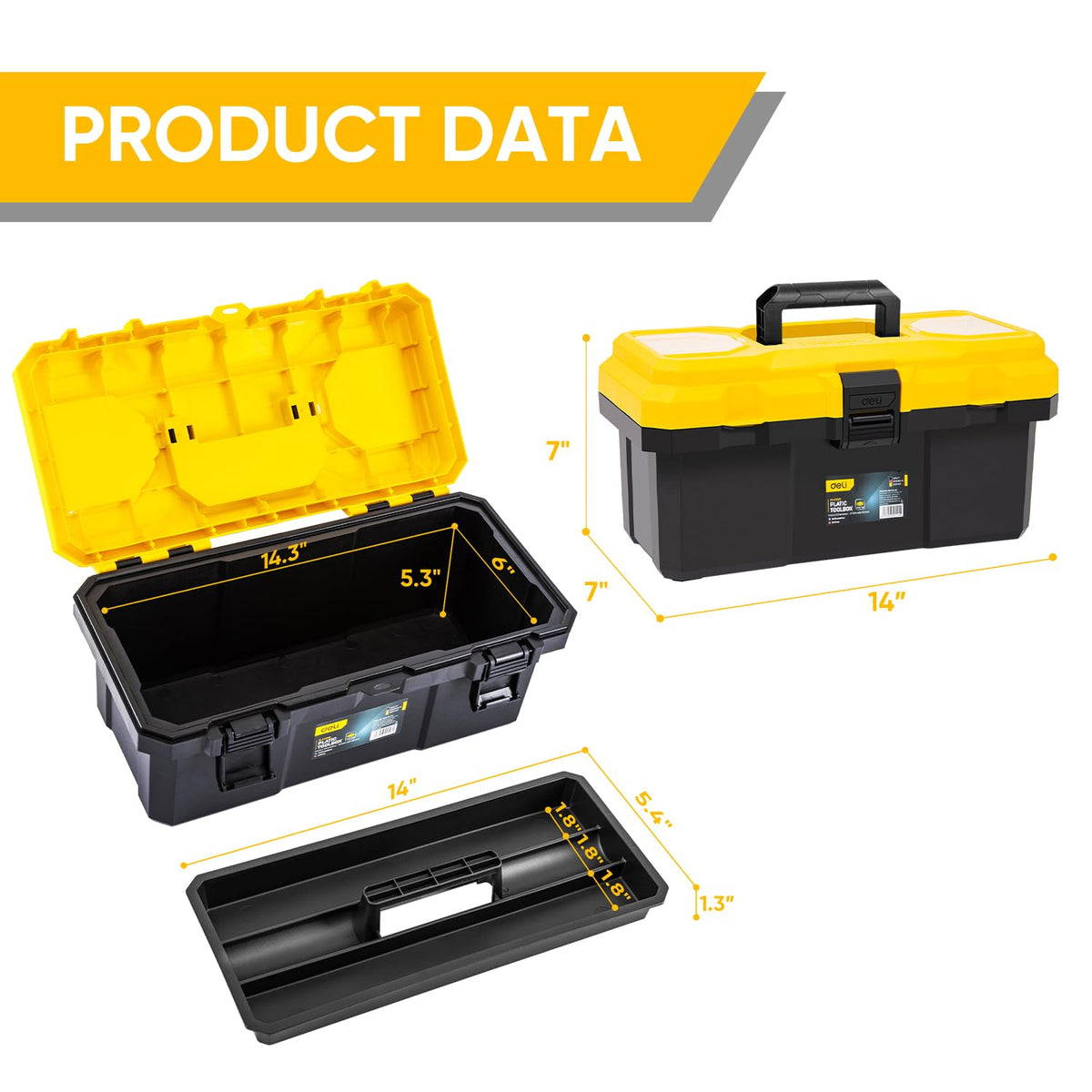 Deli tool box with removable tray keeps small parts organized.