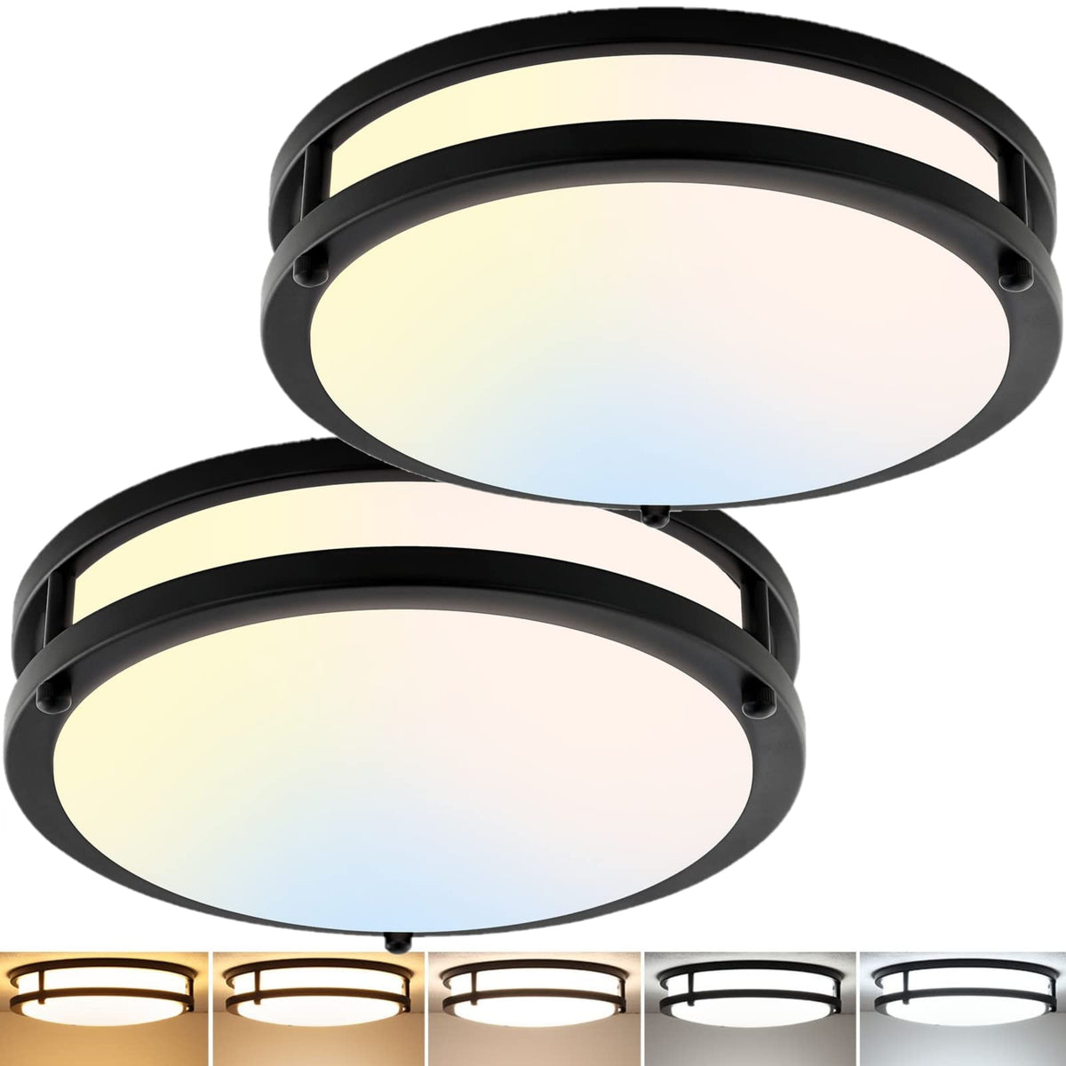 Delightown 2-pack 10-inch LED flush-mount light in black for bright kitchens.
