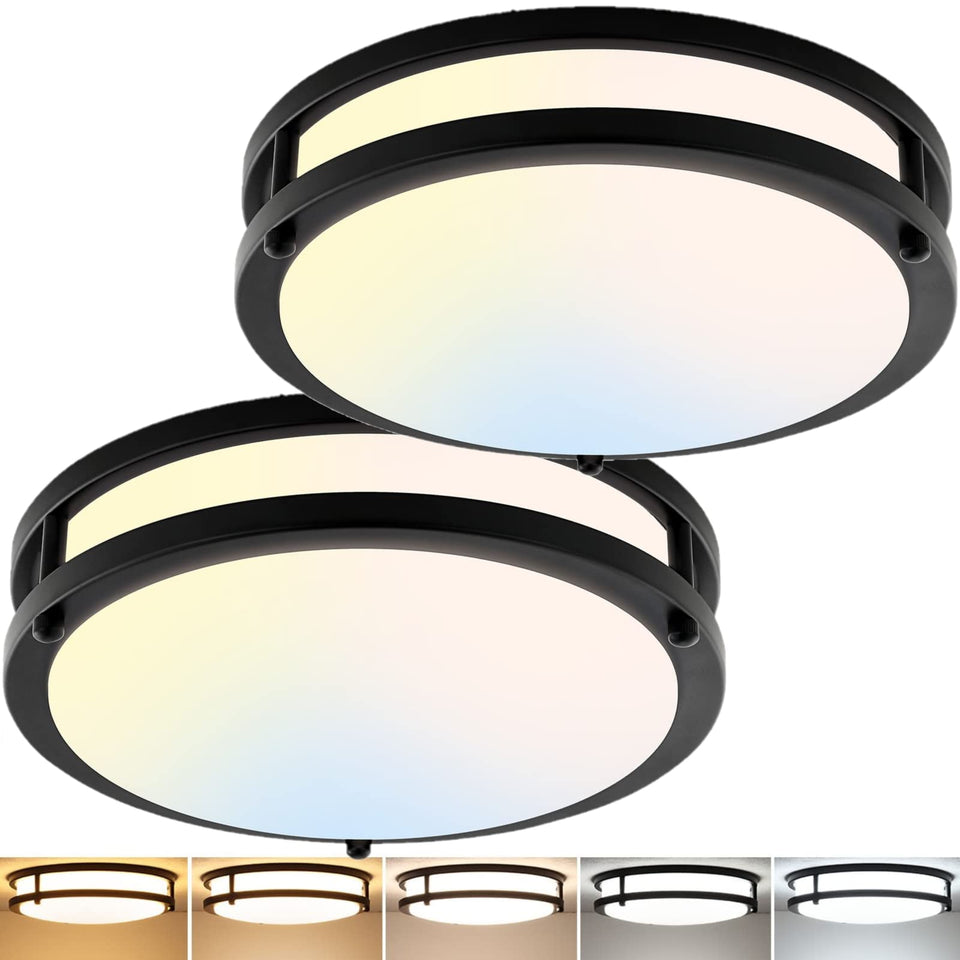 Delightown 2-pack 10-inch LED flush-mount light in black for bright kitchens.