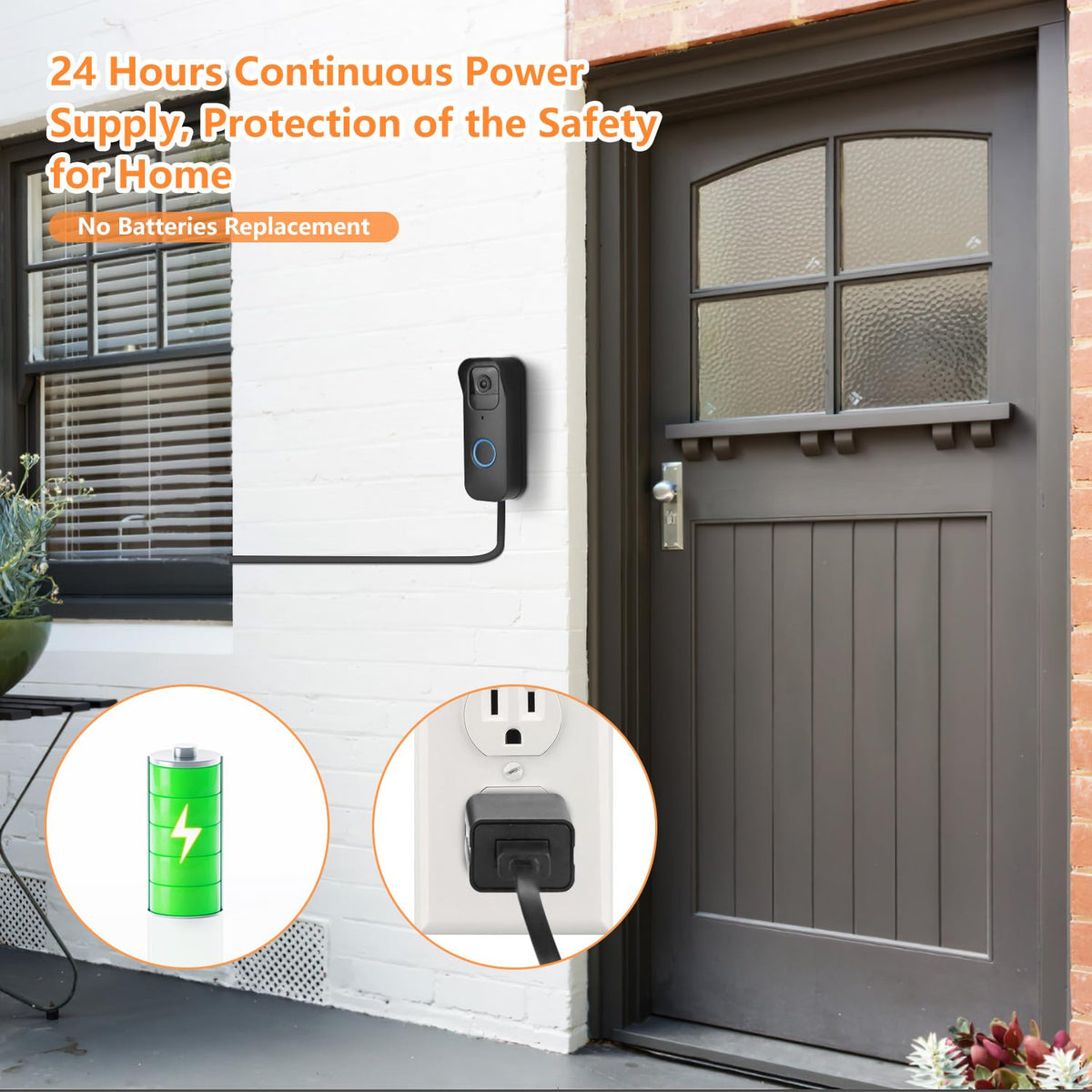 Delilyn charging setup keeps Blink doorbell powered.