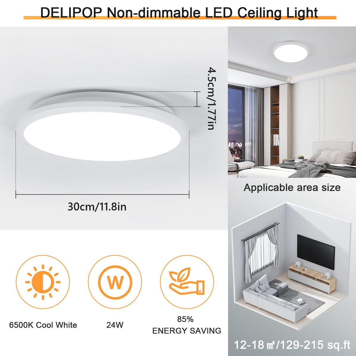 DELIPOP LED ceiling light suitable for outdoor patio lighting and weather resistance.