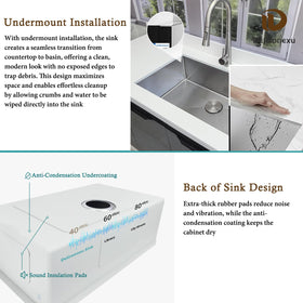 Delironexu sink shows noise-dampening pads for quieter use