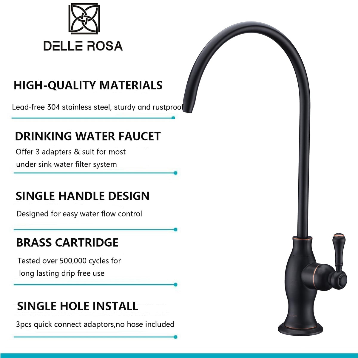 Delle Rosa oil rubbed bronze finish faucet resists tarnish and wear.