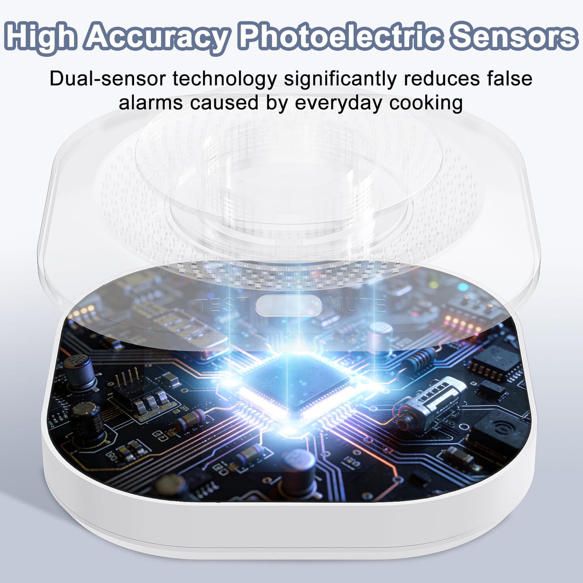 Deller Smoke Detector test and mute button for quick checks and silencing alerts.