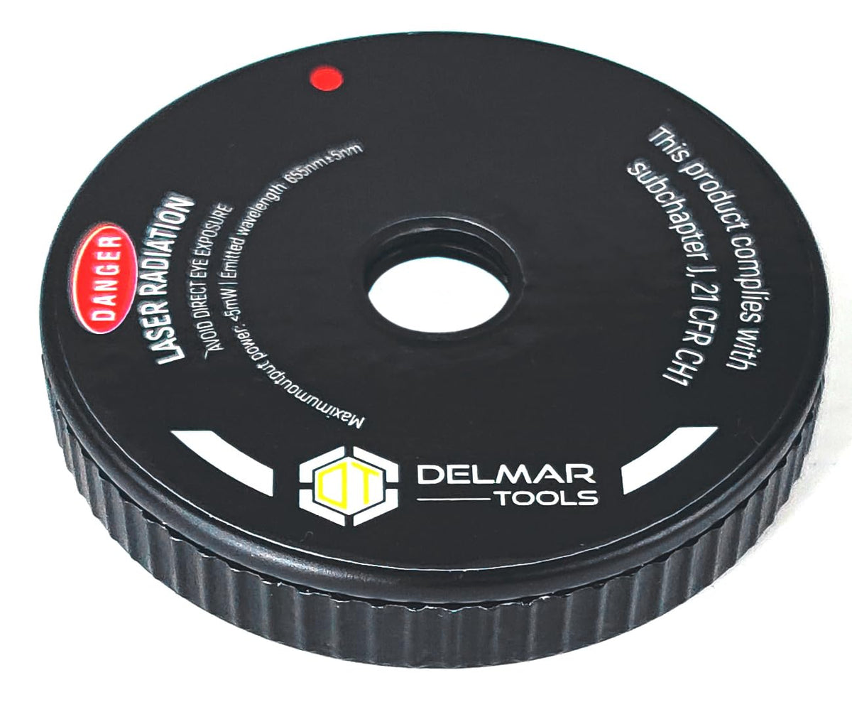 Delmar Tools miter laser guide showing setup alignment for accurate cuts