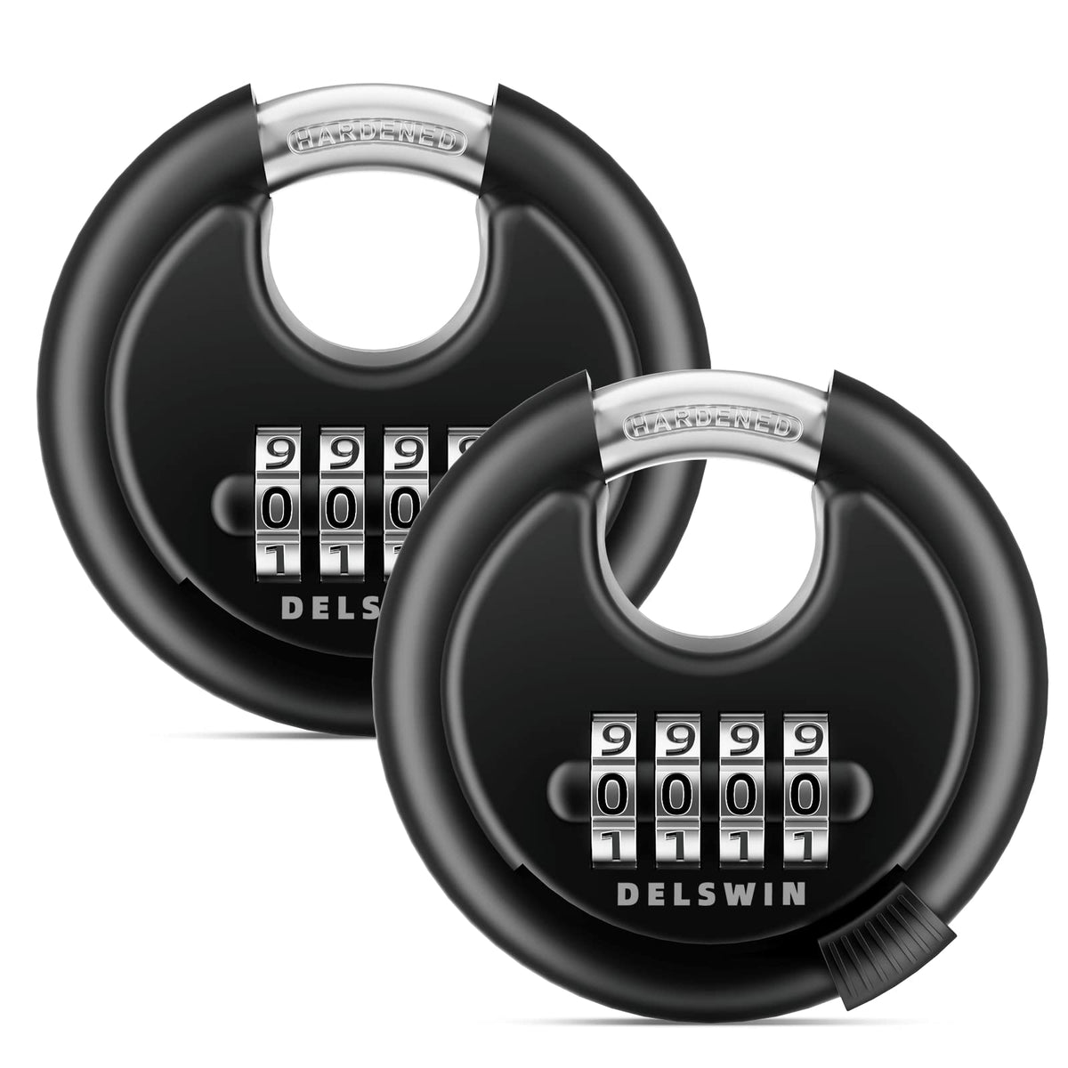 DELSWIN 4-Digit Disc Lock body closeup highlights rugged alloy construction and rust resistance.
