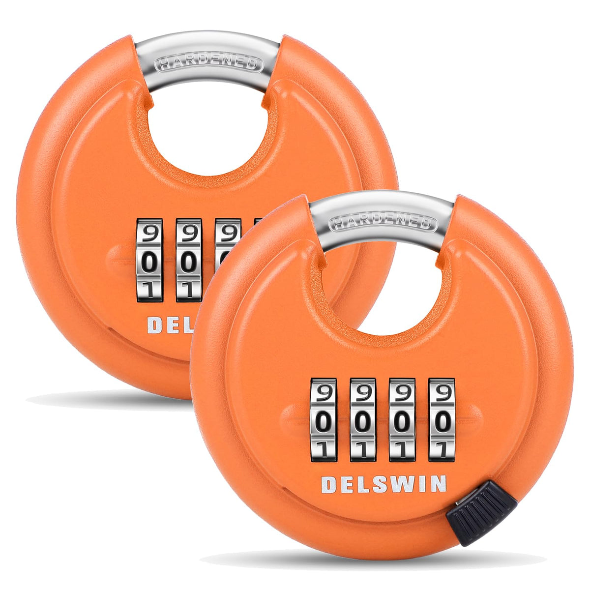 DELSWIN 4-Digit Disc Padlock dial close-up, ideal for securing gates and sheds.
