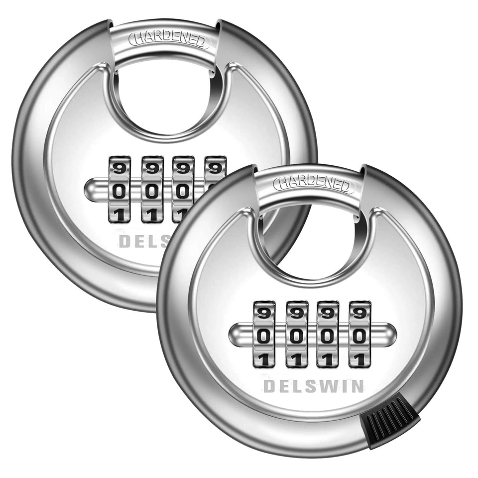 DELSWIN 4-digit padlock front view showing easy outdoor access.