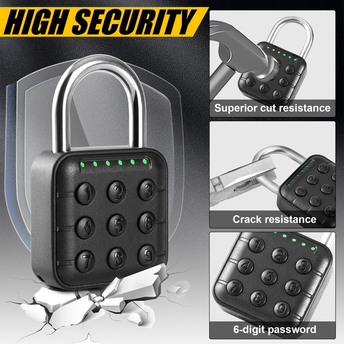 DELSWIN combination lock battery indicator suggests long standby power capability.