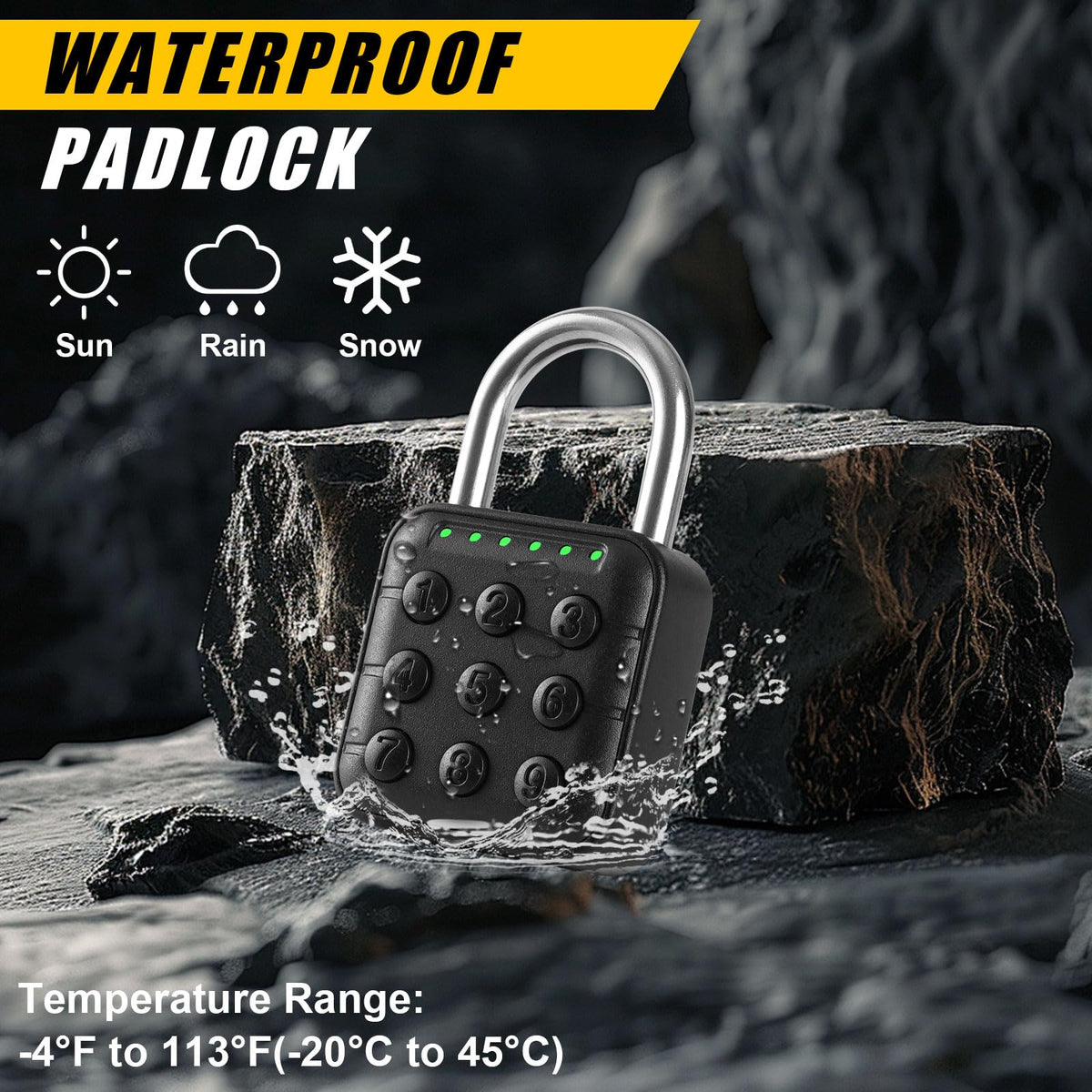 DELSWIN combination lock metal body close-up emphasizes durable construction and corrosion resistance.