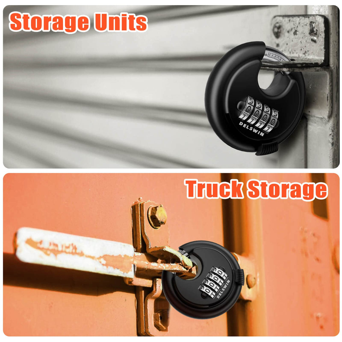 DELSWIN keyless combination lock setup illustrates quick code changes.