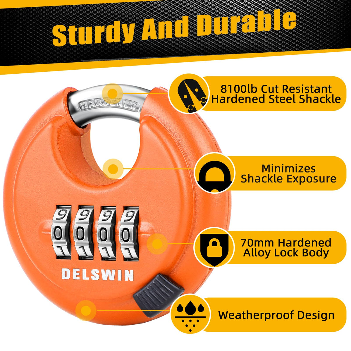 DELSWIN orange 2-pack padlock, perfect for fences and storage units.