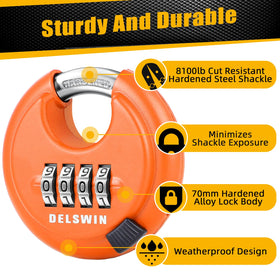 DELSWIN orange 2-pack padlock, perfect for fences and storage units.
