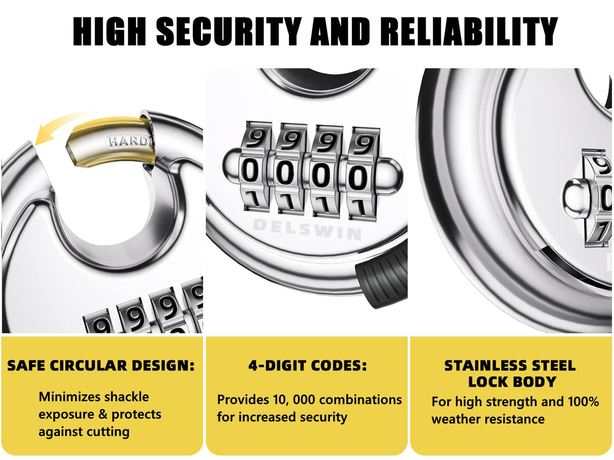 DELSWIN round shielded design reduces shackle exposure for security.