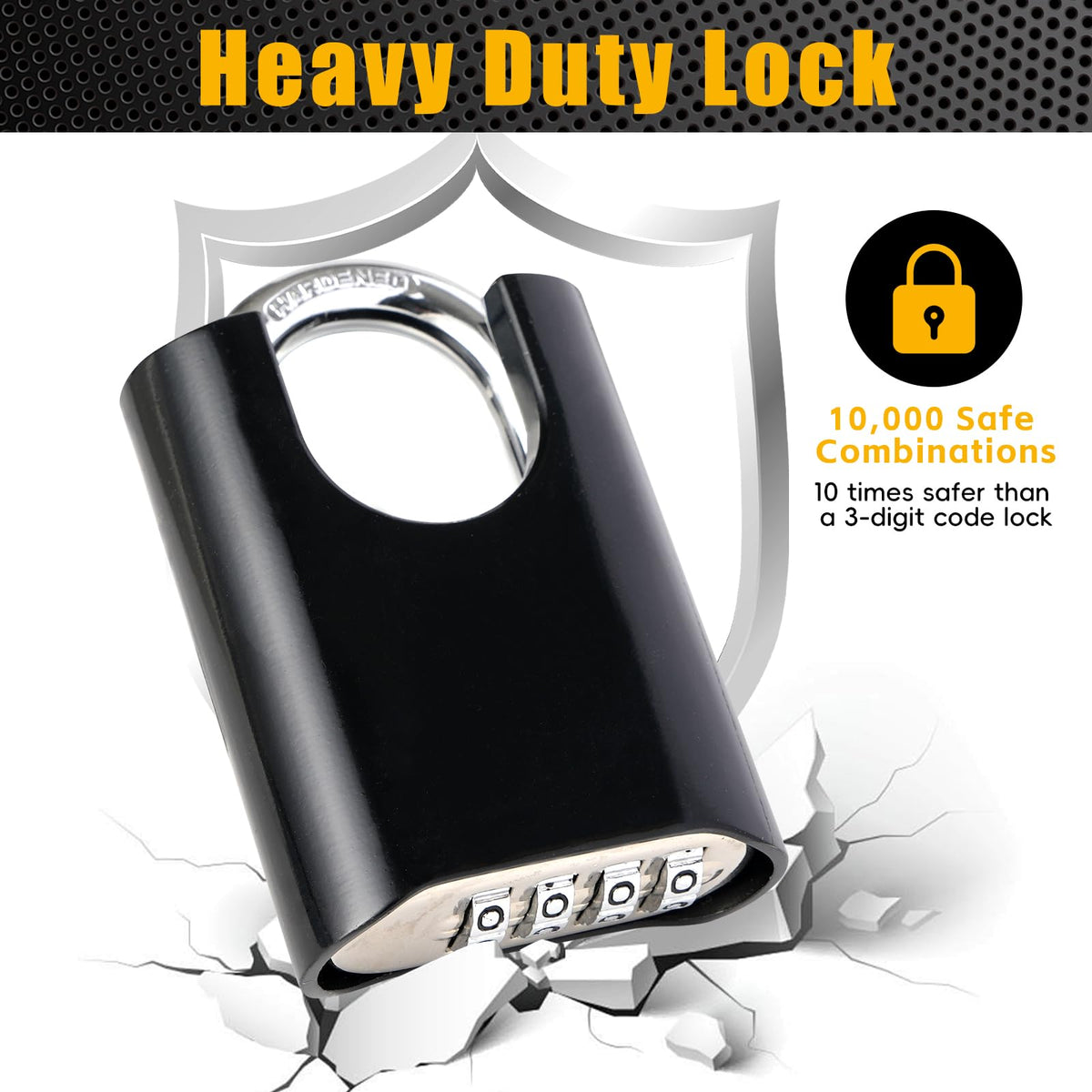 DELSWIN shackle shield protecting against bolt cutters while maintaining smooth operation.