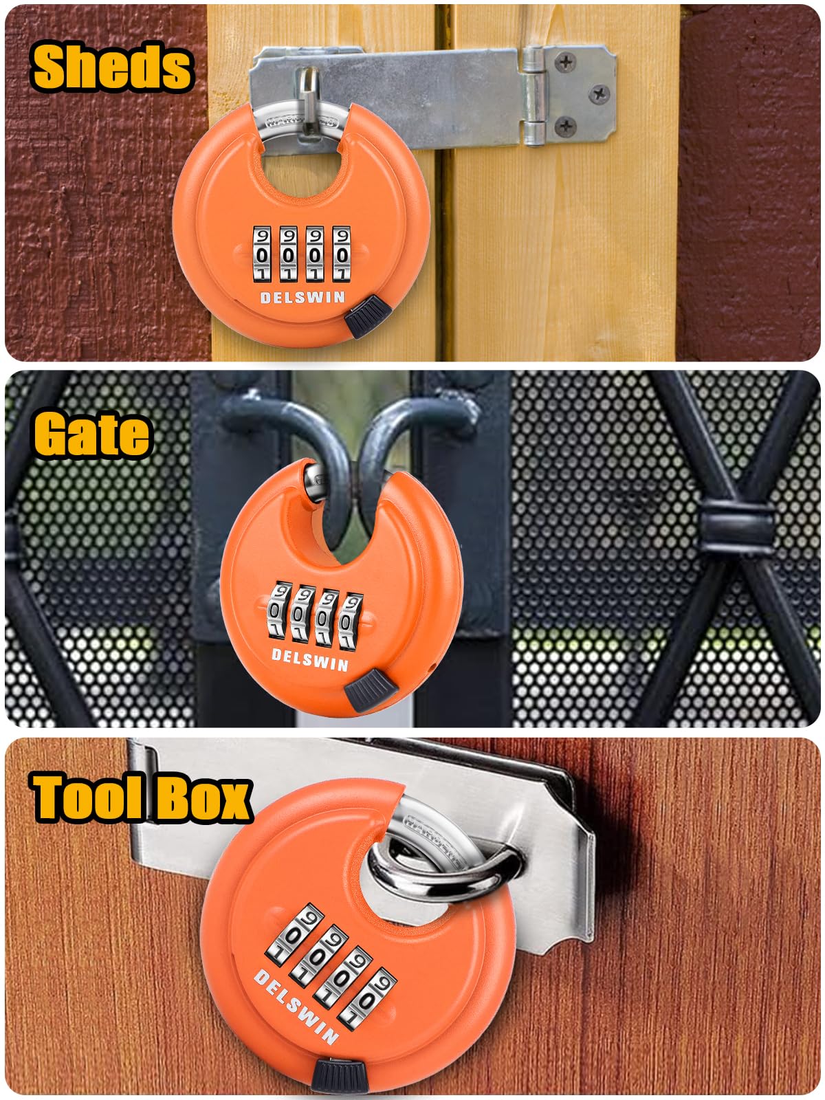 DELSWIN stainless steel padlock, offers durable rust resistance.