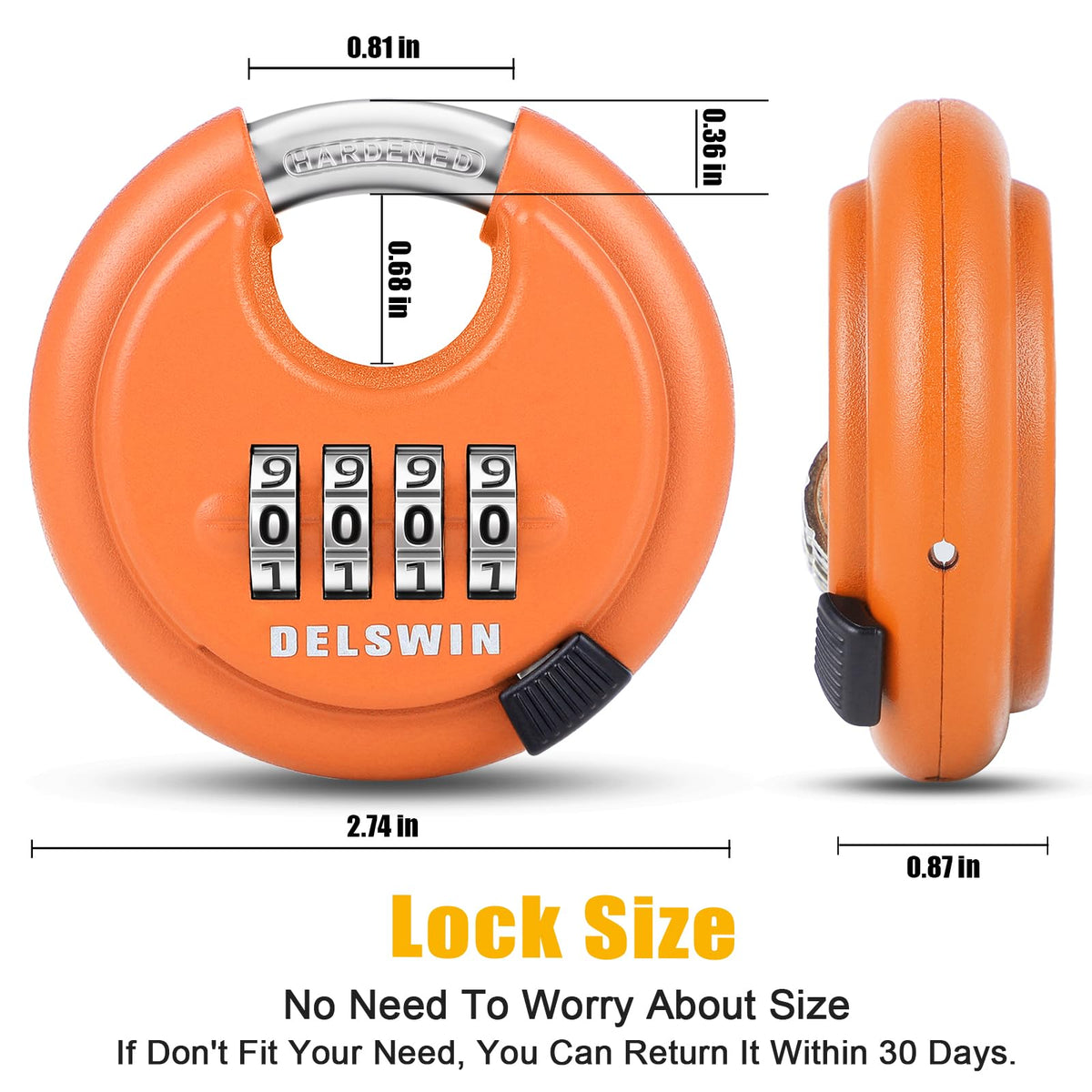 DELSWIN weatherproof outdoor padlock, resists rain and corrosion.