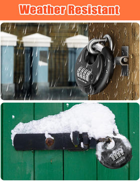 DELSWIN weatherproof padlock in rain demonstrates outdoor durability.