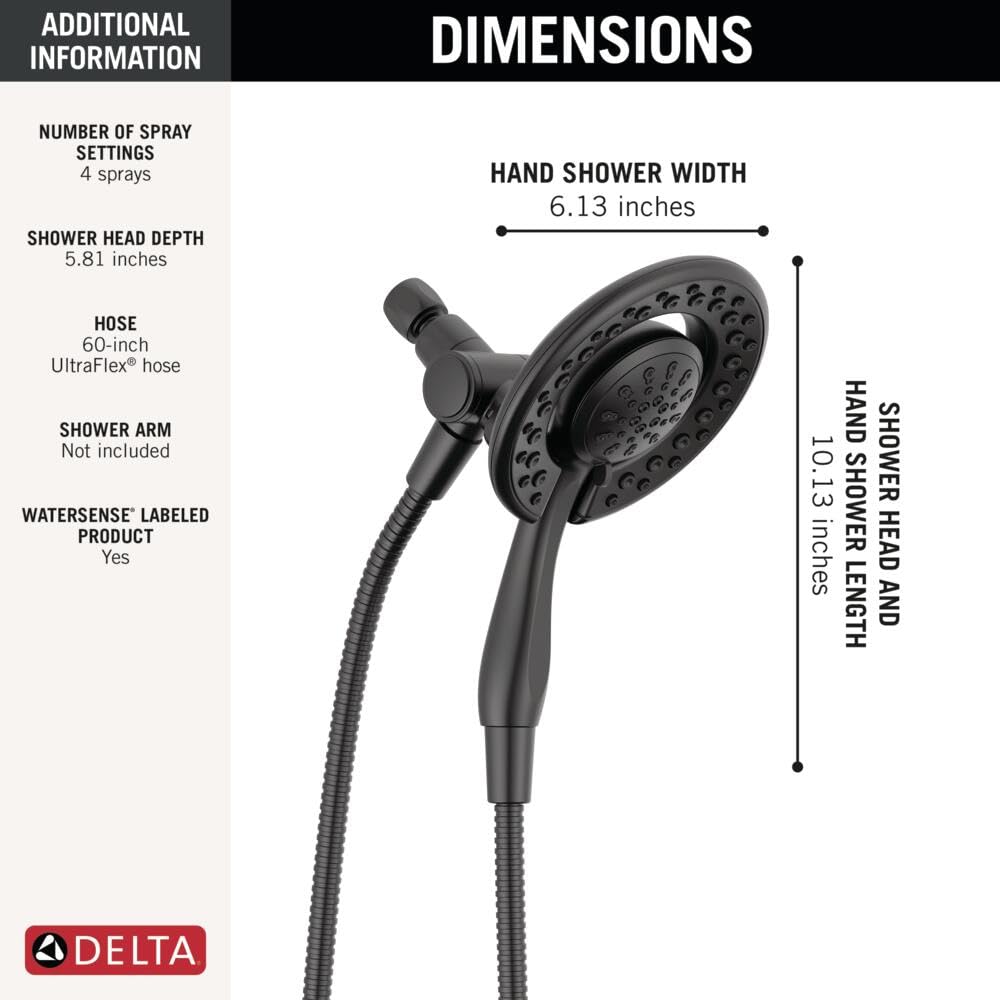 Delta 3-way diverter included for simultaneous or separate spray use.