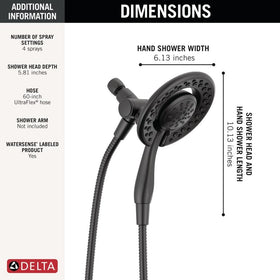Delta 3-way diverter included for simultaneous or separate spray use.