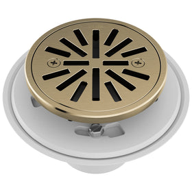 Delta tile-in round shower drain in champagne bronze for a seamless bathroom floor