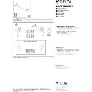 Delta 41618 chrome grab bar wall-mounted design for stable bathroom support
