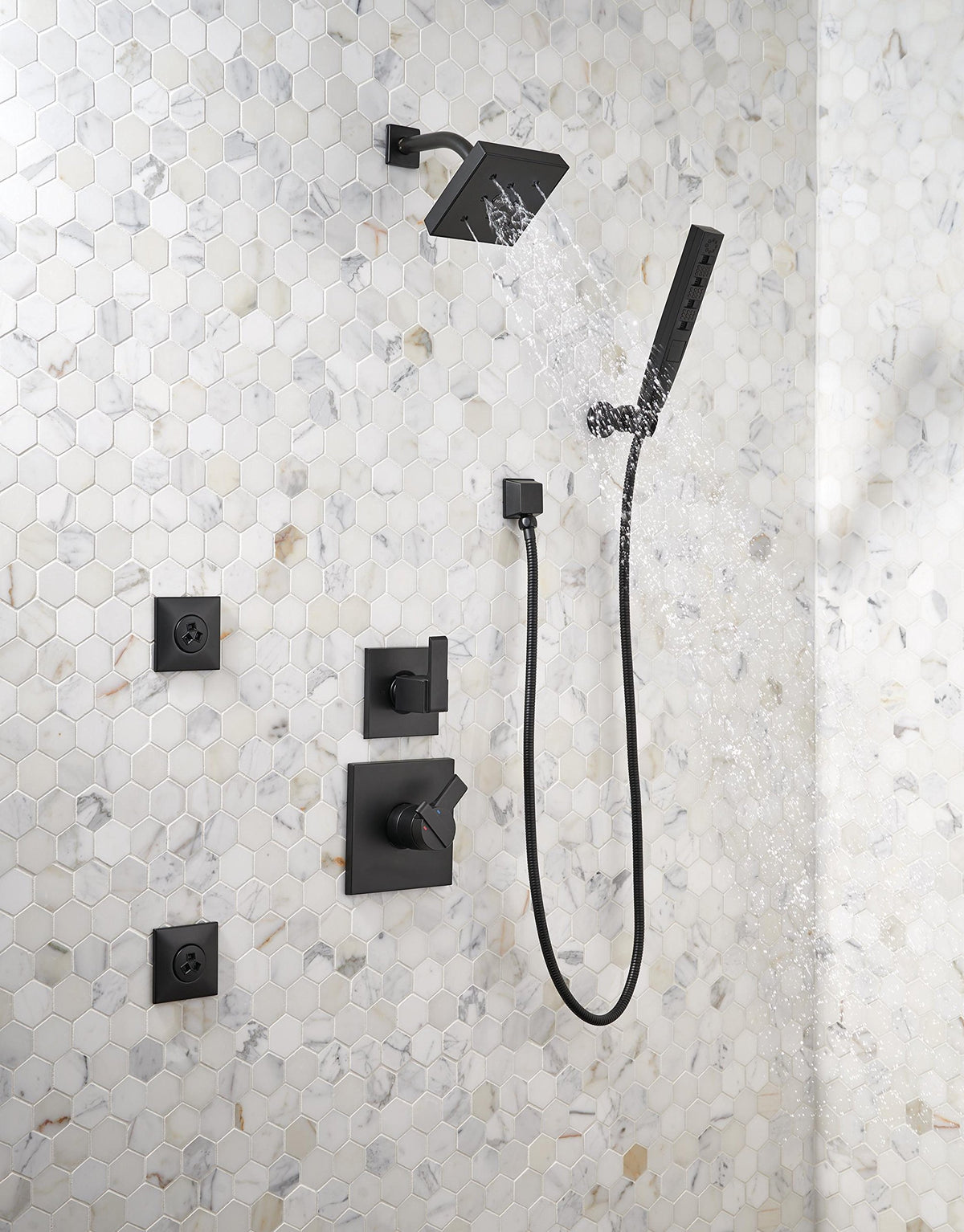 Delta Matte Black finish complements fixtures with a bold, contemporary contrast.