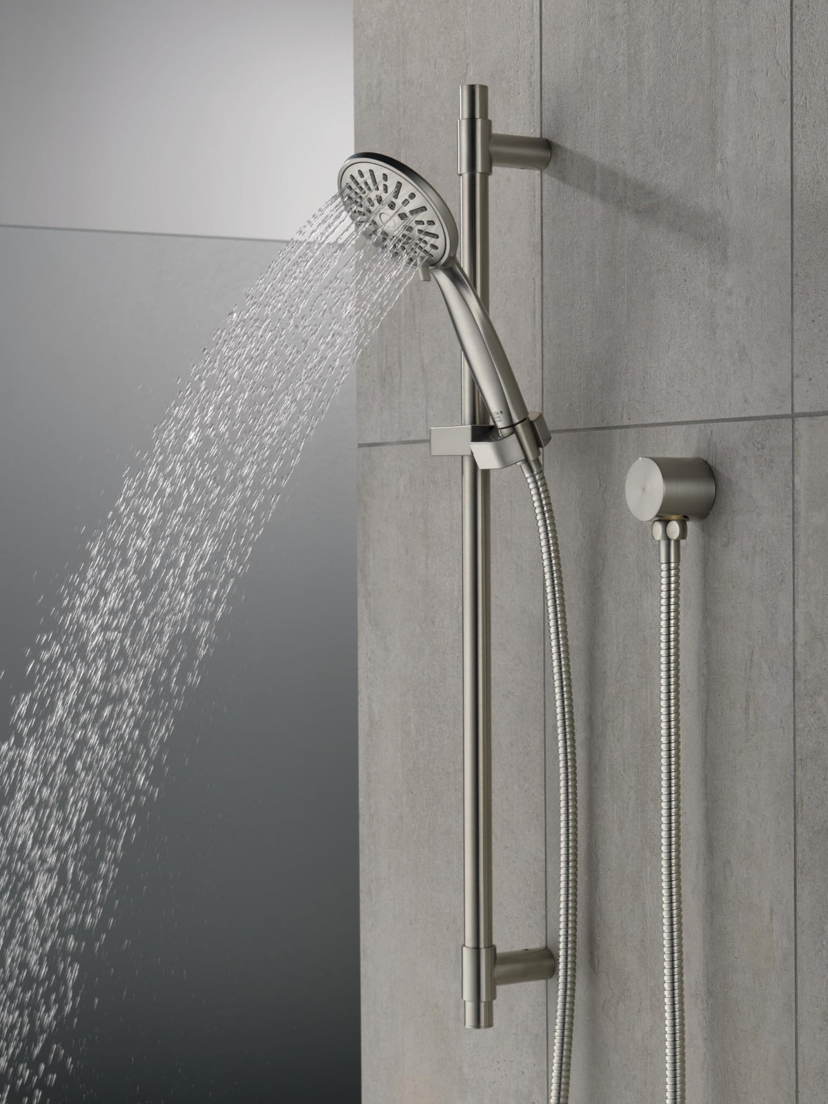 Delta handheld shower in brushed nickel with hose for easy rinsing