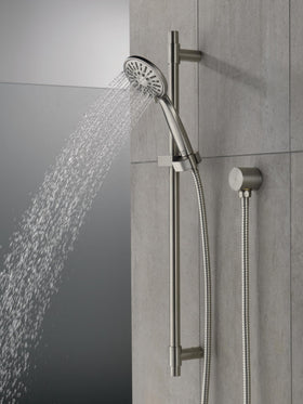 Delta handheld shower in brushed nickel with hose for easy rinsing