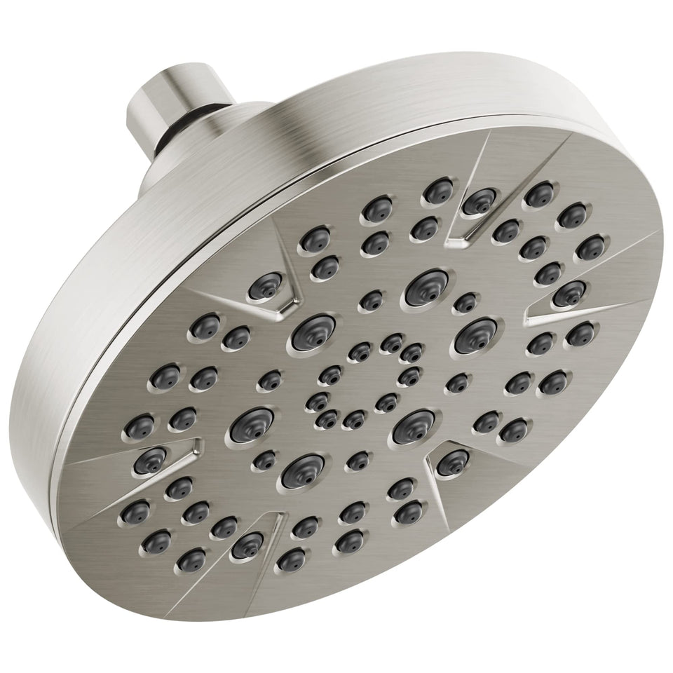 Delta 6-setting brushed nickel shower head with full body spray for complete cleansing.