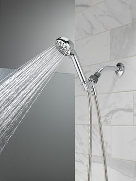 Delta chrome 60-inch hose included for flexible reach during showers