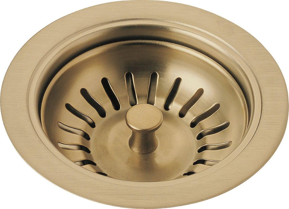 Delta 72010-CZ flange and strainer in champagne bronze for a coordinated kitchen look.