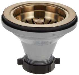 Premium champagne bronze finish detailing on the Delta flange and strainer.