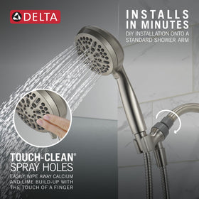 Delta 75511SN 60-inch hose provides flexible reach during showers.