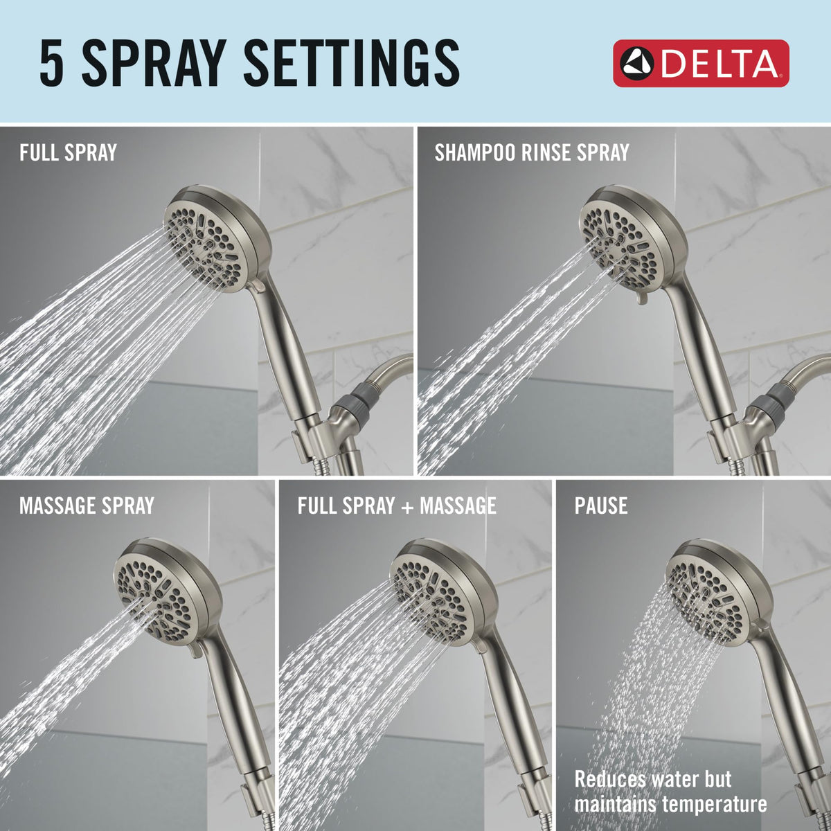 Delta 75511SN massaging jets relieve tired muscles for comfort.